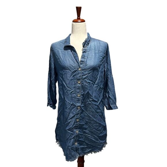 Cloth & Stone Chambray Shirt Dress Small Anthropologie Blue Longsleeve‎ Midi - Picture 1 of 10